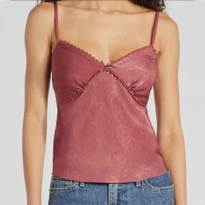 No Boundaries Burgundy Satin Crochet Trim Camisole Top XL 16-18 NWT